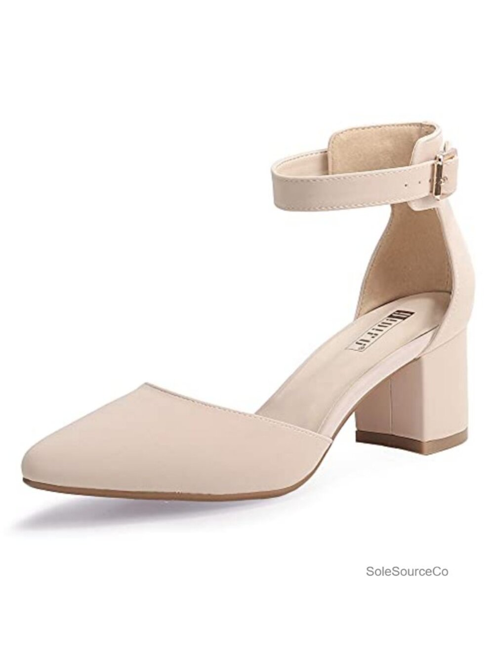 Women's Low Block Heel Pumps with Ankle Strap Pointed Toe